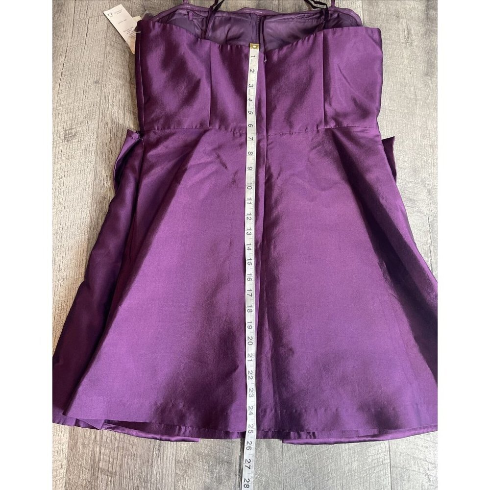 Adrianna Papell Cocktail Dress Womens 14‎ Purple Silk Sleeveless Bow Mini NEW - Picture 9 of 12
